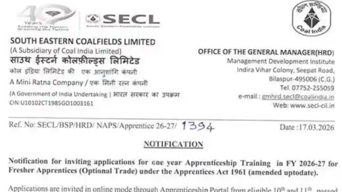 SECL Apprentice Recruitment 2026