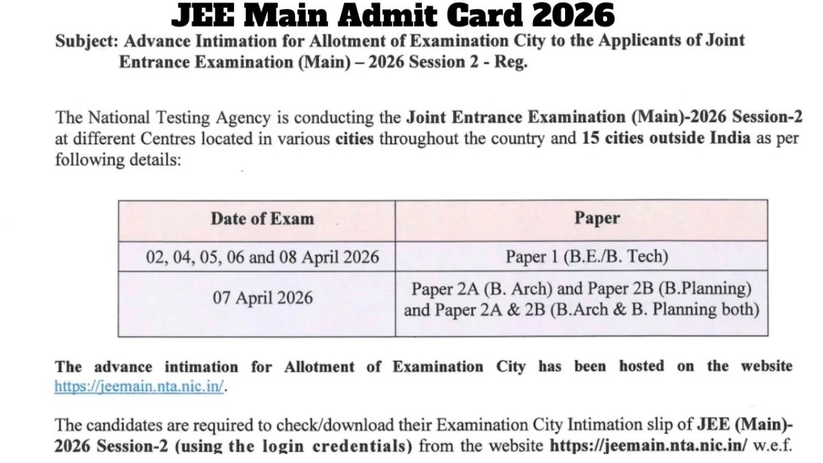 JEE Main Session 2 Admit Card 2026
